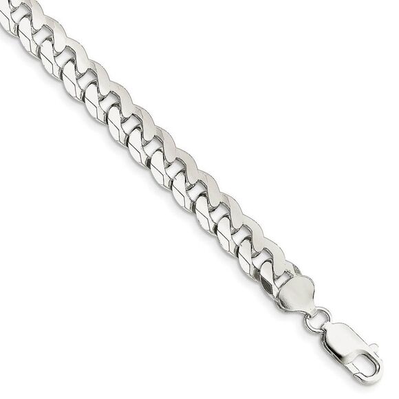 Men's 8.5mm Sterling Silver Solid Beveled Curb Chain Bracelet 8 Inch